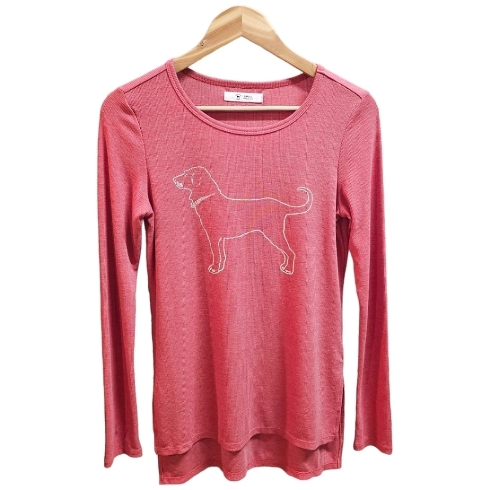 The Black Dog Classic Long Sleeve Shirt Size Small Stretch Pink Casual Ribbed